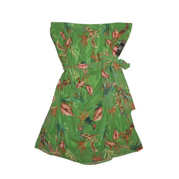 SWEAT PEA NEW $80 New York & Company Stacy Frati Green Strapless Floral Dress XL - Picture 1 of 3